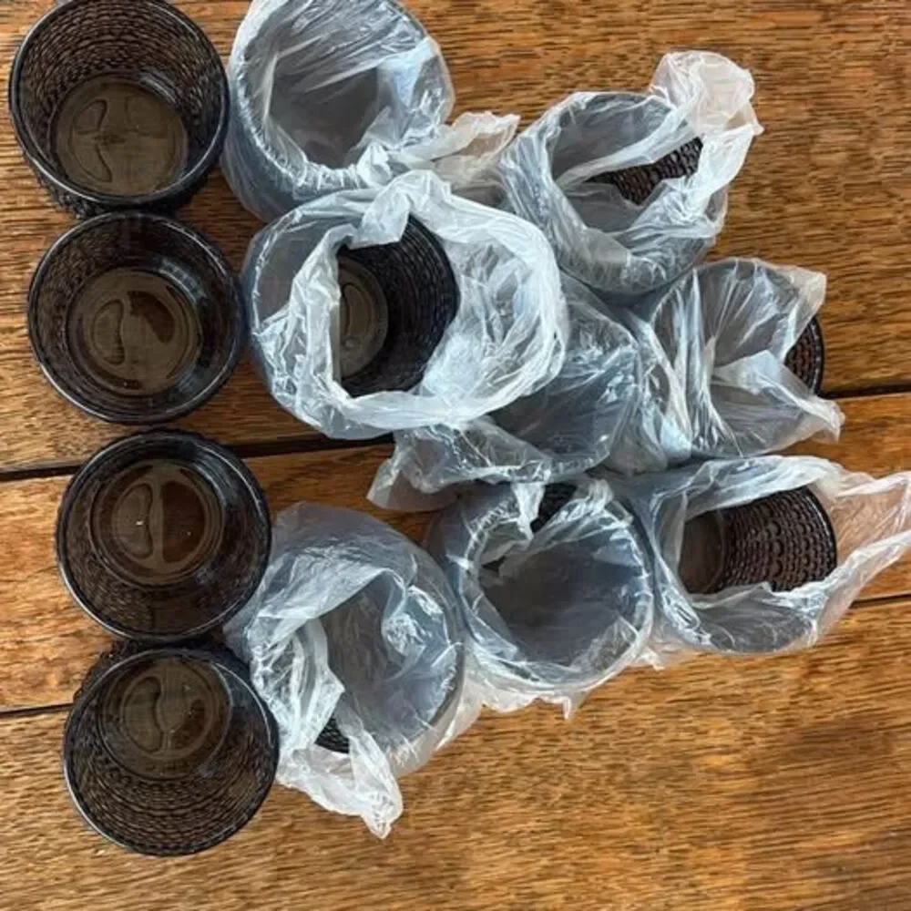 Set of 12 Smoke Grey Hobnail Glass Votive Holders